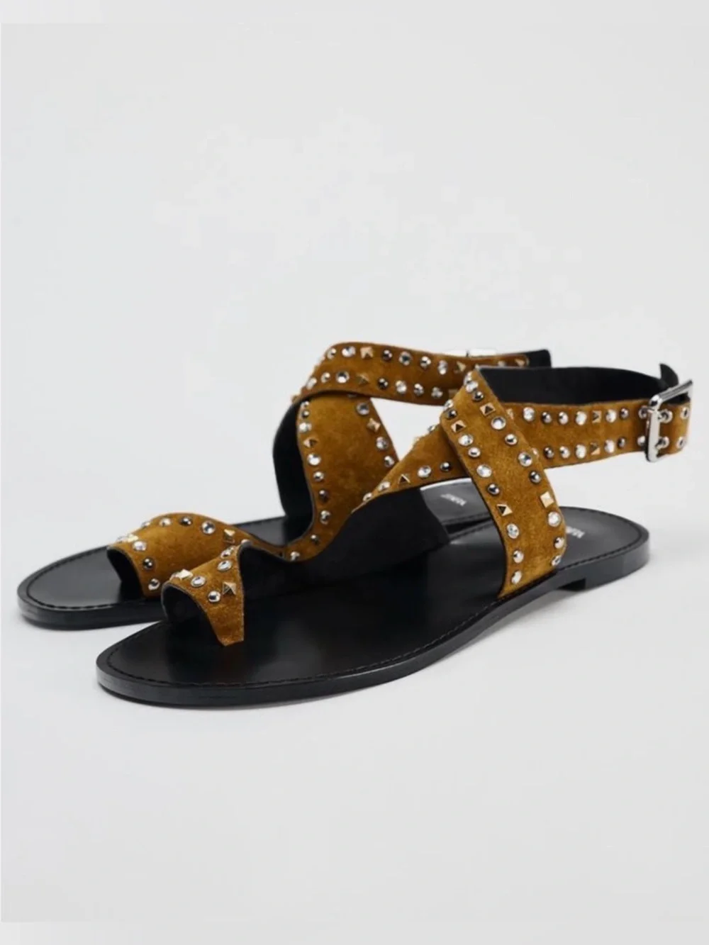 Zara Studded Flat Suede Sandals - Picture 3 of 9